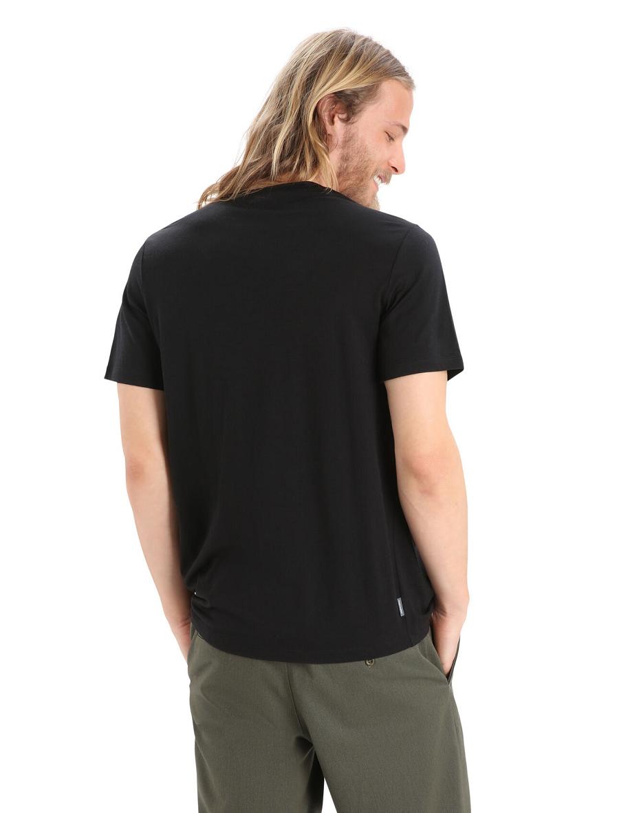 Men's Icebreaker Merino Tech Lite II Short Sleeve Remarkable Range T Shirts Black | CA 1739LISH